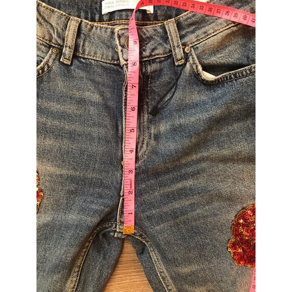 Zara Basic Floral Sequin Embroidered Jeans US 4 - Picture 10 of 12